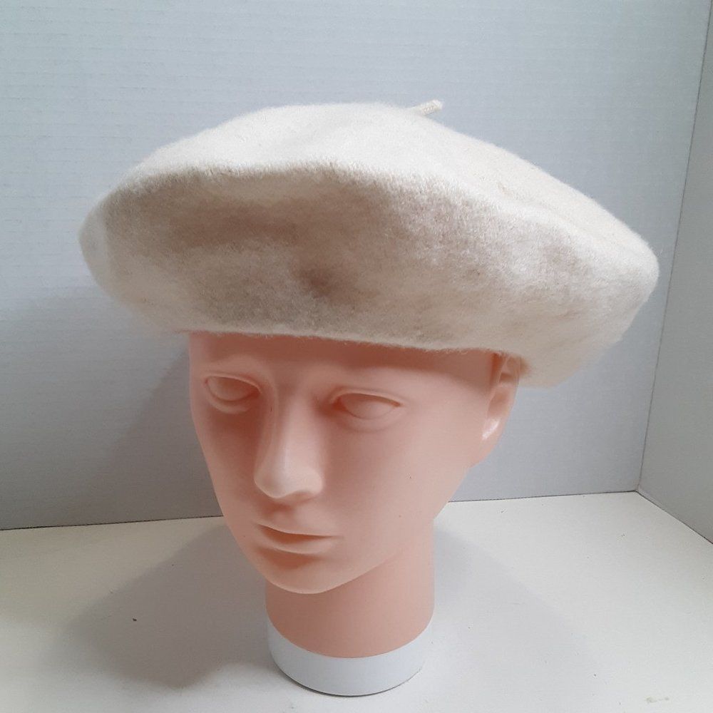 Vintage Cream Wool Women's Beret Flat Hat
